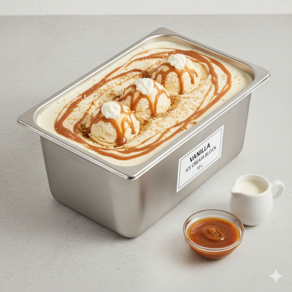 بوظة سادة قشطة وكراميل قالب 10 لتر.Vanilla, Cream & Caramel Ice Cream Block 10 L