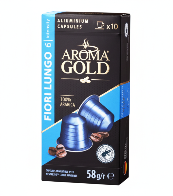 Gemini_Generated_Image_hpjuyshpjuyshpju كبسولات قهوة أرومـا جولد فيوري لونغو – 58 غرام.Coffee capsules AROMA GOLD Fiori Lungo, 58 g