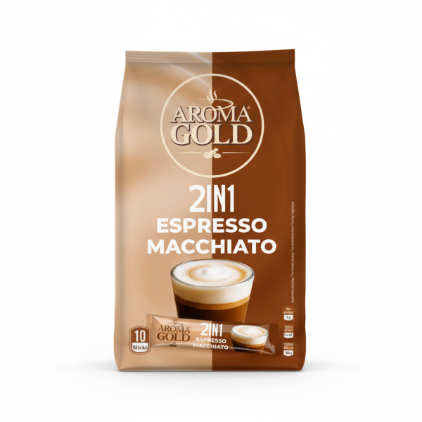 اسبريسو ماكياتو 2in1 بدون سكّر 80 غم 10 باكيت.Instant coffee drink AROMA GOLD Espresso Macchiato 2in1 (10 pcs.), 170 g