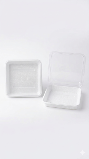 علب بلاستيك مربع ابيض مع غطاء شفاف.White Square Plastic Boxes with Clear Lid