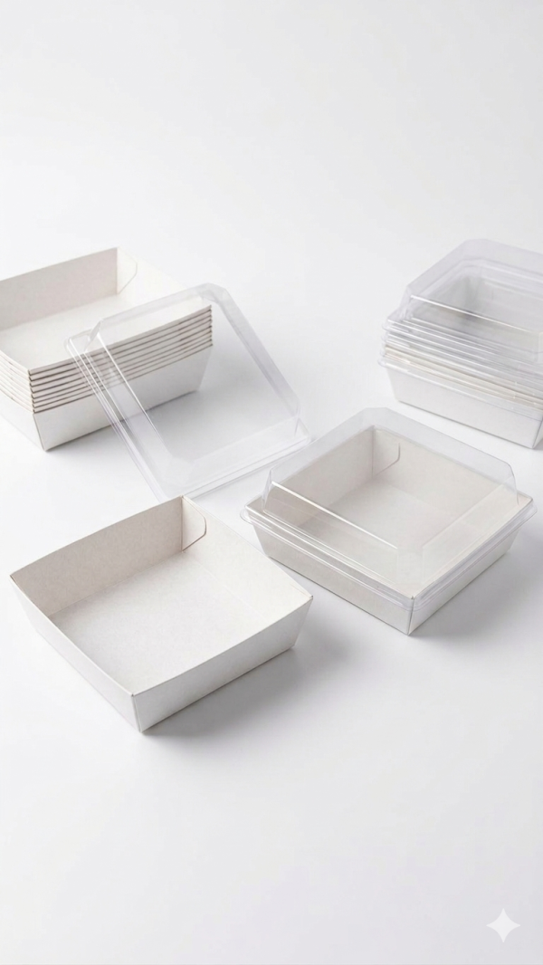 علب كرافت مربع ابيض مع غطاء شفاف.White Square Kraft Boxes with Clear Lid