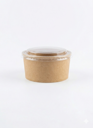 علب فشافيش مدور بني مع غطاء قبة شفاف.Round Brown Kraft Snack Boxes with Clear Dome Lid