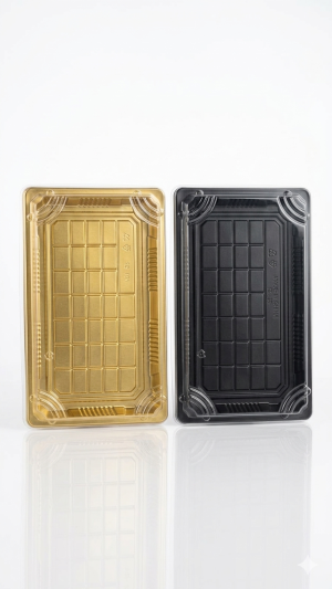 علب سوشي مستطيل كبير ذهبي \ اسود.Large Rectangular Sushi Containers Gold / Black
