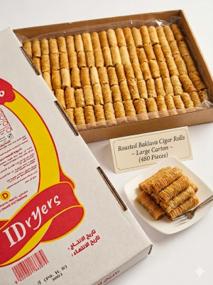 رول بقلاوة سيجار كرتونة 480 حبة.Cigar Baklava Rolls – Carton of 480 Pieces