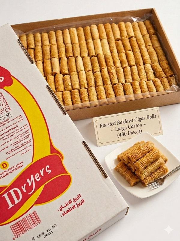 رول بقلاوة سيجار كرتونة 480 حبة.Cigar Baklava Rolls – Carton of 480 Pieces